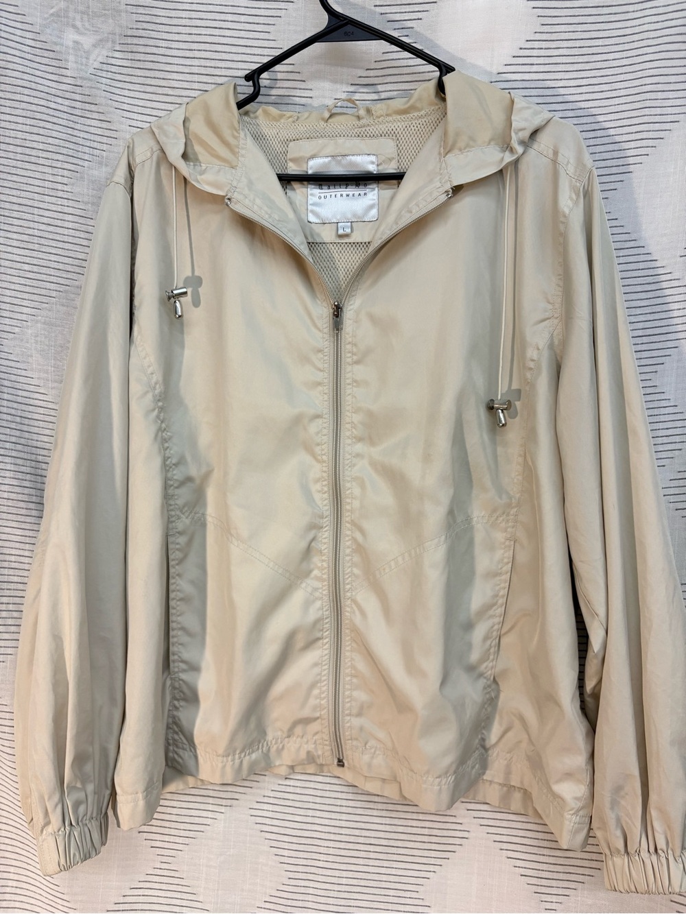 Tally Ho Preppy Coastal Chic Minimalist Light Beige Hooded Utility Jacket